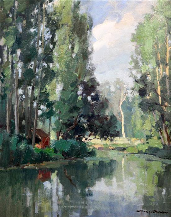 § Georges Charles Robin (French, 1903-2003) River landscape, 16 x 12.5in.